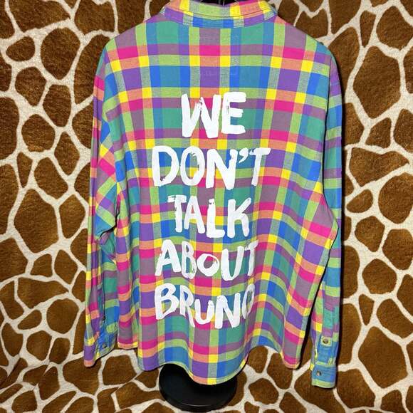 Disney Encanto Cakeworthy Plaid Flannel Shirt 'We Don't Talk About Bruno' 2XL - Picture 4 of 6
